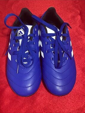 adidas Kids Royal Blue Soccer Sneakers with White Stripes